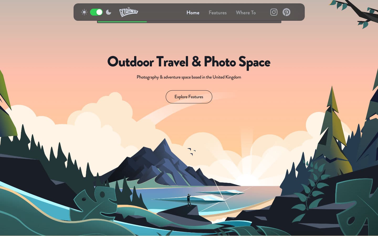 Landing page of travel website with custom illustration